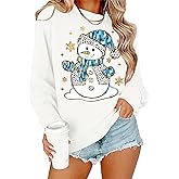 OCURHU Christmas Sweatshirts for Women Xmas Holiday Long Sleeve Tops Funny Crewneck Snowman Graphic Pullover