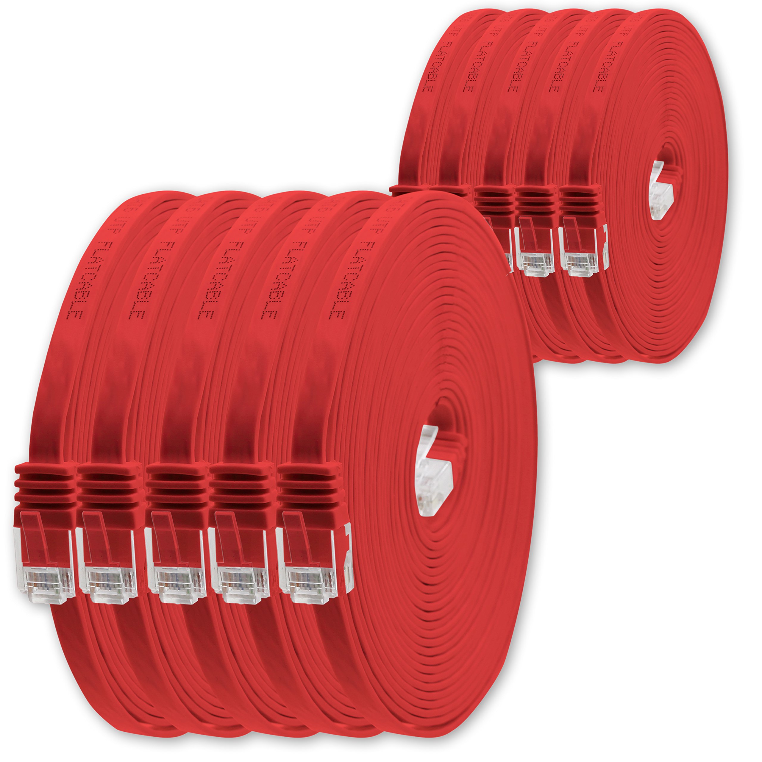 0.25 m - Red - Pack of 10 - Cat.6 Flat Network Cable Ultra Slim Micro Patch Cable 1000 Mbit/s Gigabit LAN (RJ45)
