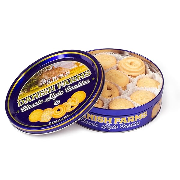 DANISH FARMS TRADITIONAL BUTTER COOKIES, 12-OZ. BLUE COOKIE TIN, TRADITIONAL DANISH RECIPE BUTTER COOKIES FOR DESSERT OR SNACK, GIFT COOKIE TIN, RETAIL PACK