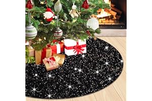 WUPIOS Black Christmas Tree Skirt Velvet 36 Inch Paillette Fabric Tree Skirt Sparkly Black Christmas Tree Skirts Sequin Tree Bottom Cover Large Tree Skirt for 6ft Christmas Tree Decor Halloween Skirt Tree