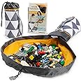 Creative QT SlideAway, Gray Triangle Print, On-The-Go Mini Storage Bag and Table Top Play Mat For Kids and Toddlers, Room and Travel Toy Organizer