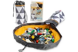 Creative QT Mini Drawstring Toy Storage Bag with Mat - 9in x 4in Gray Triangle - Portable Travel Bag for Kids & Toddlers - Easy Cleanup Storage Play