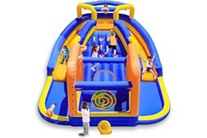 WELLFUNTIME Inflatable Double Jumping Castle with Blower, 171 x 160 x 90 inches Bounce House with Climbing Wall, Archery Dartboard Game and Basketball Hoop, Jumping Area