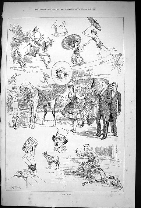 Amazon 1882 人のリング催し物のサーカスの曲芸師の馬のろばの演技主任のジョンの恋人 アートフレーム ポスター オンライン通販