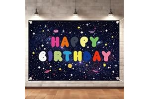 Game Themed Happy Birthday Backdrop, Colorful Birthday Party Banner Decoration Space Astronaut Gamer Party Supplies Funny Gam