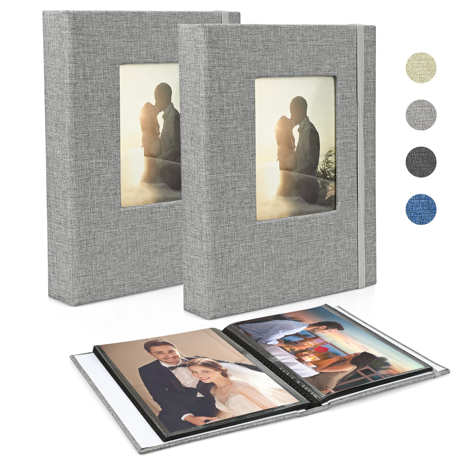 Photo Album 7x 5 2 Packs, Small Mini Linen Photo Album Picture Album Black Pockets 26 Pages with 52 Photos Slip-In Album for Baby Wedding Family, Wedding Albums, 13 * 18cm