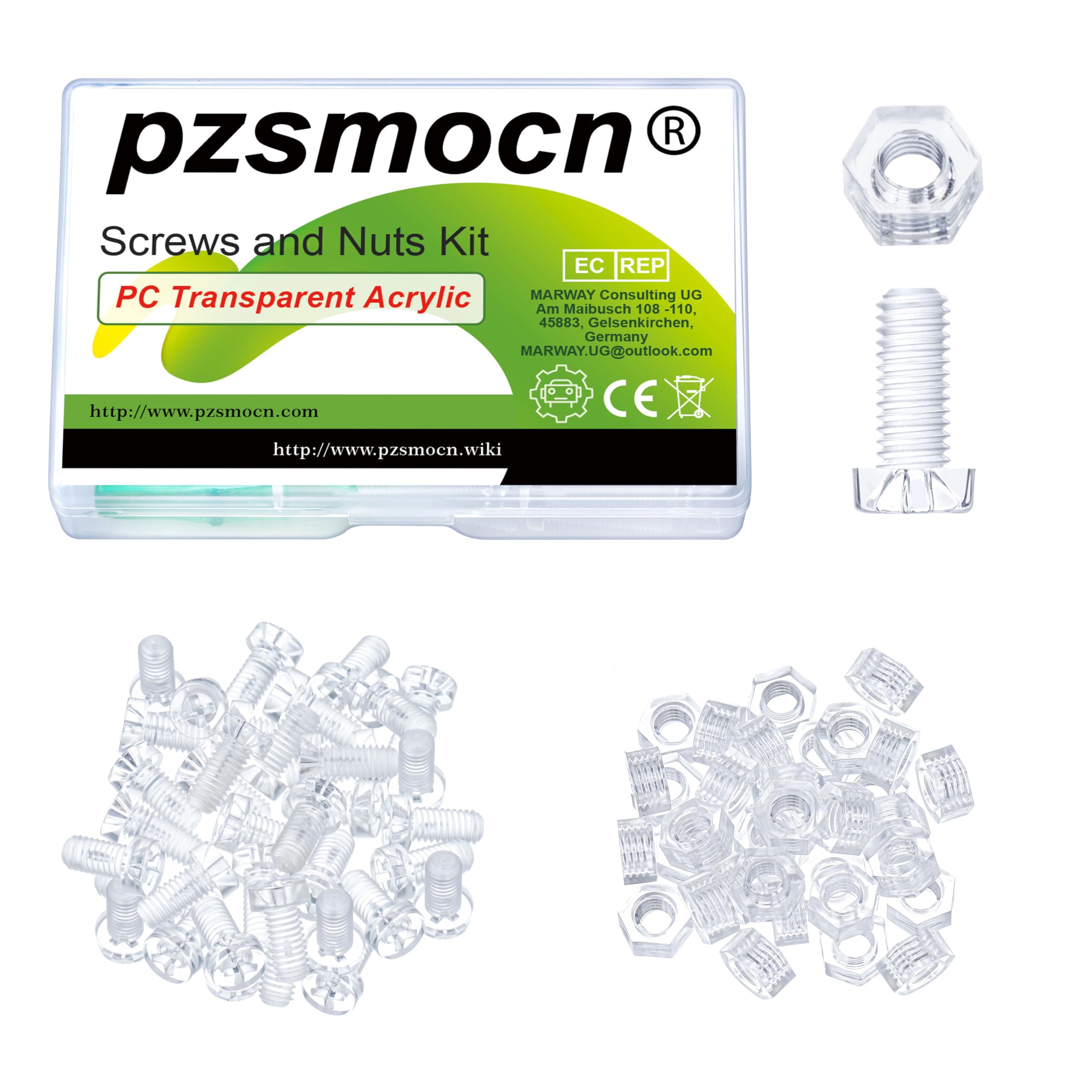Pzsmocn 60 Pieces/30 Sets M6*12 mm PC Transparent Plastic Cross-recessed Round Head Screws and Hexagonal Nuts Kit, Corrosion-resistant, for DIY, Model and Electronic Product Fixation. — image 1