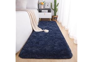 Chicrug Soft Runner Rug for Bedroom Living Room Plush Fluffy Rug 2x6 Feet, Shag Furry Runner Area Rug Carpet Non Shedding for Nursery Children Kids Girls Room Home Decorative, Navy Blue