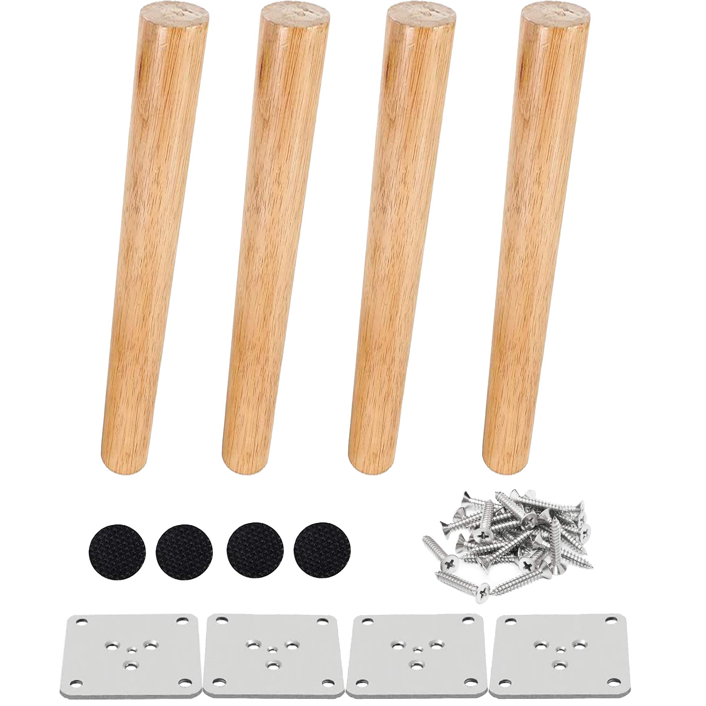 Drenky Set of 4 Wooden Furniture Legs, 25 cm, Low Table Legs, Inclined Kitchen Furniture Legs, Walnut Finish with Installation Accessories for Armchair, Night Table, Cabinet, Drawer, etc