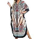 Yanziliu Kaftan Dresses Plus Size V-Neck Women's Swimwear Cover Ups Tie Dye Batwing Sleeves Mumu Caftan Dress