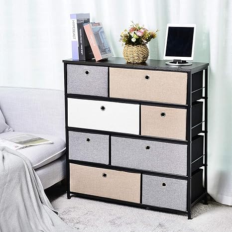 4 Tier 8 Drawers Fabric Storage Organizer Dresser Night Stand With