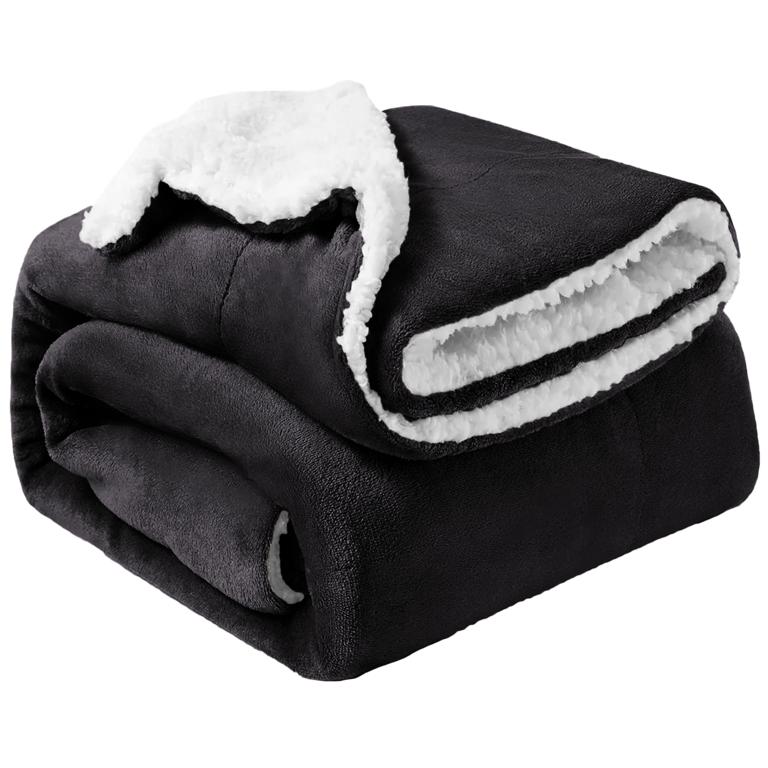 Oxford Homeware Sherpa Fleece Blanket Reversible Throw Blankets Soft Fluffy Thick Blankets Microfiber Plush Blanket for Bed, Couch (Black, Double (150 x 200 Cm)) — image 1
