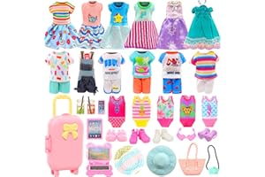 ENOCHT 25 Pcs 5.3 Inch Doll Clothes Suitcase Accessories 4 Dresses 3 Tops and Pant Outfits 3 Swimsuits 1 Luggage 3 Shoes 11 Travel Accessories Glasses for 5.3 Inch Dolls(Doll NOT Include)