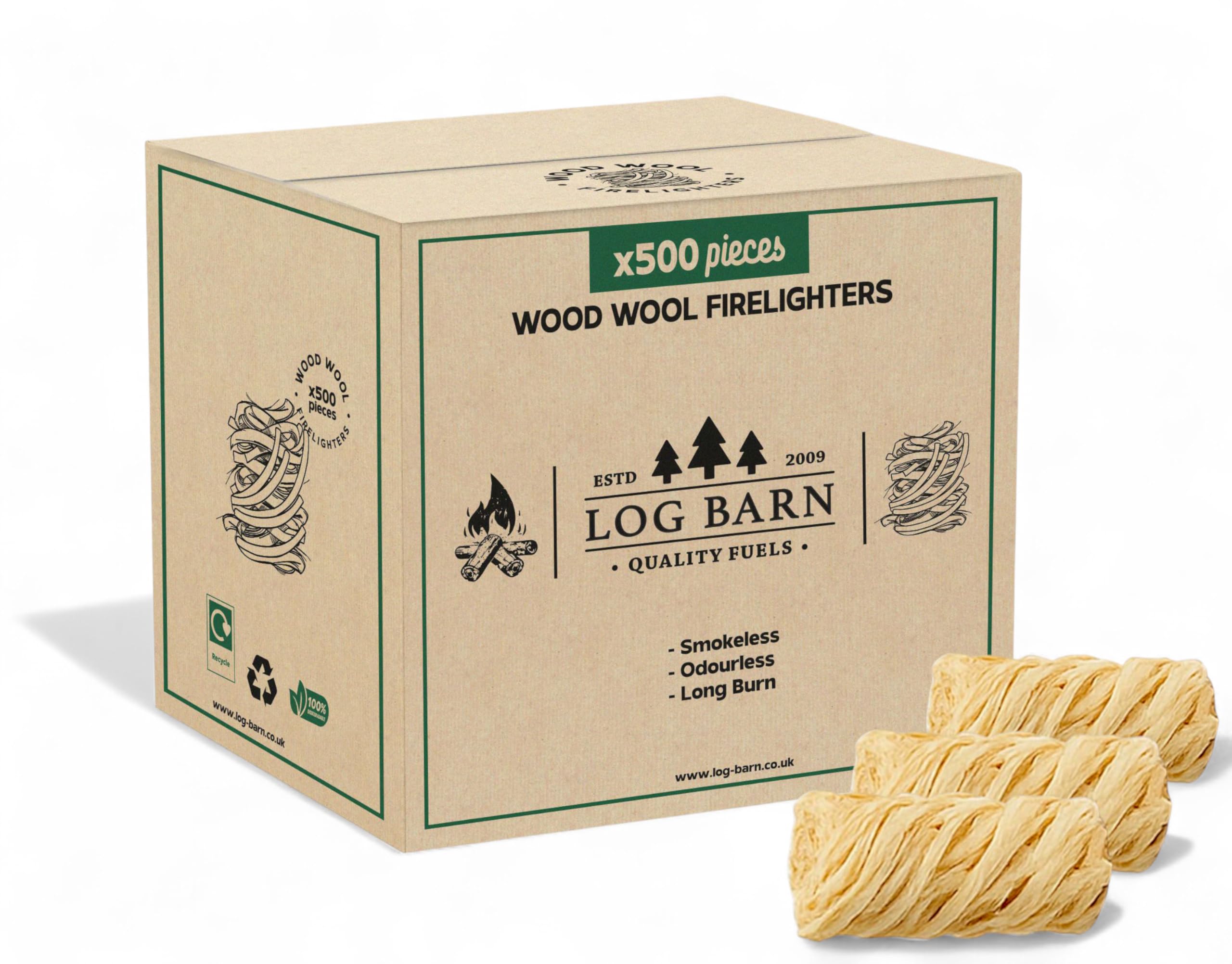 Log Barn Natural Firelighters (Box of 500). Natural Fire Lighters for Wood Burners, Pizza Ovens, Open Fires. BBQ Lighters, Fire Starters for Log Burners – Genuine Log Barn Fire Wood & Eco Firelighters