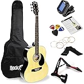 RockJam Acoustic Guitar Kit with Stand, Tuner, Gig Bag, Strap, Picks, Spare Strings & Lessons
