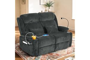 ABCASA Loveseat Recliner Sofa, 2 Seater Manual Reclining Couch with Phone Holder, Cup Holder, USB Port,Side Pocket, Reclining Sleeper for Camper, Living Room, Home Theater & RV (Textile - Gray)