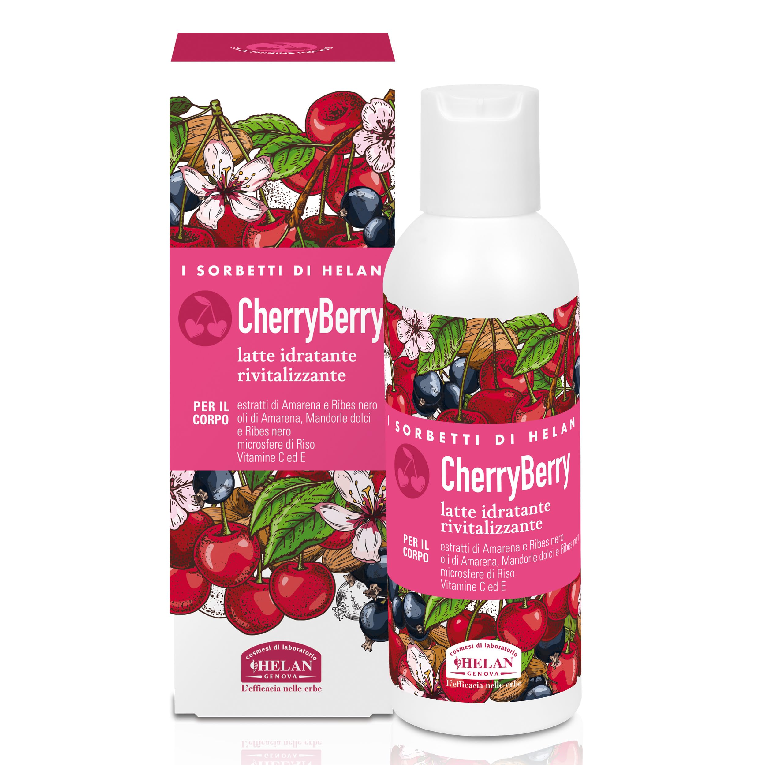 Helan I Sorbetti CherryBerry - Revitalising, Scented Body Cream with Antioxidant Vitamin C & E, Blackcurrant, Black Cherry - Gentle Moisturiser & Body Milk with Sweet Almond Oil - Made in Italy, 150ml