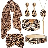 CUHBIV 7 Pcs Cheetah Print Accessories, Leopard Earrings and Scarf, Adjustable Belt, Animal Print Headband, Boho Leopard Jewelry Gifts Set for Women