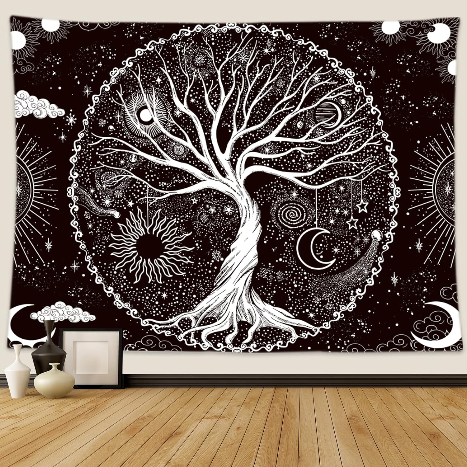 Tapestries - Wonrizon Tree of Life Tapestry,Black and White Galaxy Space Tapestries Aesthetic Psychedelic Wall Hanging decor for Living Room Bedroom (51.2