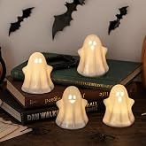 Ceramic Ghost Decor, Light Up Ghosts Indoor Halloween Figurines | 4Pcs, light up ghosts indoor, ceramic ghost decor, Halloween decor indoor, ghost figurine, tabletop shelf decor
