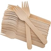 Disposable Wooden Forks -Pack of 100, 6.5" Length-Biodegradable, Natural Wooden Utensils, Great for Parties,Camping,Weddings&amp;Dinner Events (Forks)