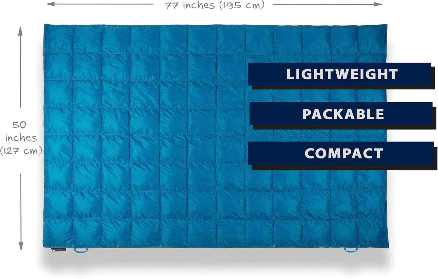 Get Out Gear Double Puffy Camping Blanket - Extra Puffy, Packable, Lightweight and Warm | Ideal for Outdoors, Travel, Stadium, Festivals, Beach, Hammock | Water-Resistant Camp Quilt (Teal Blue/Gray): Kitchen & Dining