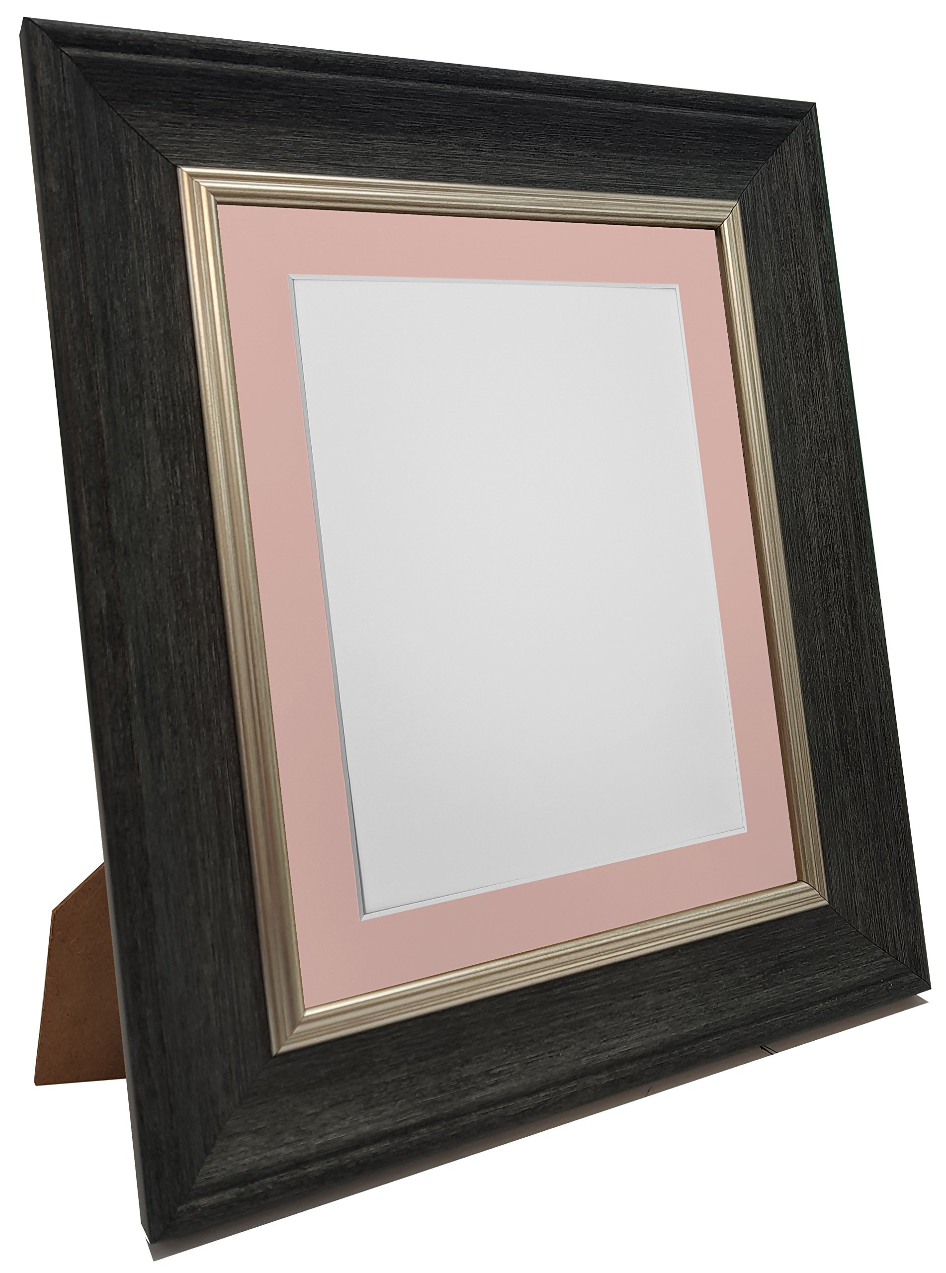 FRAMES BY POST Scandi Vintage Picture Photo Frame, Recycled Plastic, Charcoal Grey with Pink Mount, 40 x 40 Image Size 30 x 30 cm