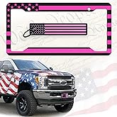 American Flag Automotive License Plate Frame with 3D Raised Stars & Stripes and Patriotic USA Key Tag.