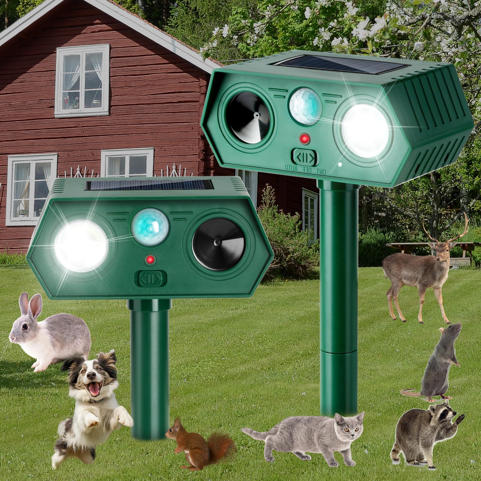 Photo 1 of 2Pack 2025 Ultrasonic Animal Repellent Outdoor Deer Repellent Devices Solar Animal Repeller Motion Activated Deterrent to Scare Cat Squirrel Rabbit Raccoon Skunk with LED Flash Lights for Yard Lawn