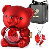 Suturun Cute Teddy Bear with Preserved Rose,Eternal Flowers Rotating Rose Box with Necklace Romantic Gift for Her in Valentine's Day, Mother's Day,Weddings,Anniversaries,and Bridal Showers