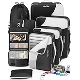 8 Set Packing Cubes for Travel, Gifts for Men,Anti-Tearing Suitcase Organizer for Luggage with Shoe & Hanging Toiletry Bag, OlarHike Vacation Accessories for Cruise, Travel Essentials for Men, Black