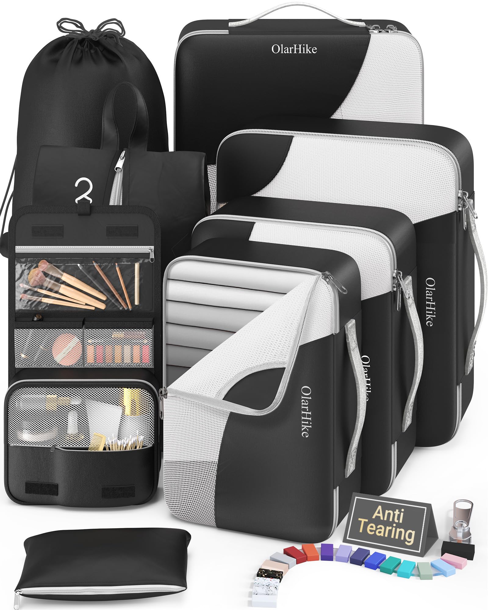 Photo 1 of **Missing**
8 Set Packing Cubes for Travel, Gifts for Men,Anti-Tearing Suitcase Organizer for Luggage with Shoe & Hanging Toiletry Bag, OlarHike Vacation Accessories for Cruise, Travel Essentials for Men, Black