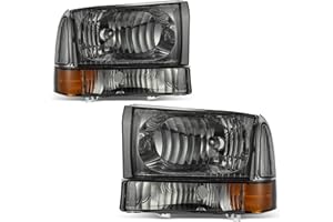 AUTOSAVER88 Headlight Assembly Compatible with 1999-2004 Ford F250 F350 F450 F550 Super Duty/2000-2004 Ford Excursion Signal Lamps Smoke Lens Amber Reflector