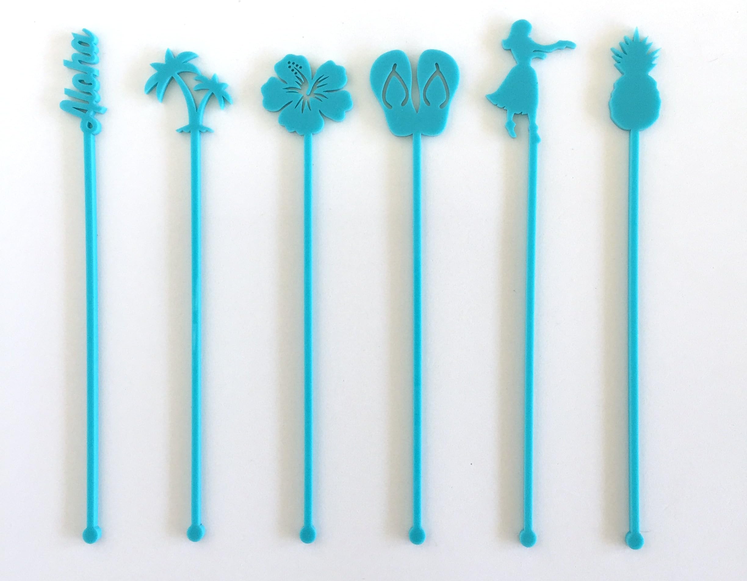 Hawaiian Party Drink Stirrers -Tropical Bachelorette - Beach Wedding - Set of 6 Laser Cut Acrylic Stir Sticks