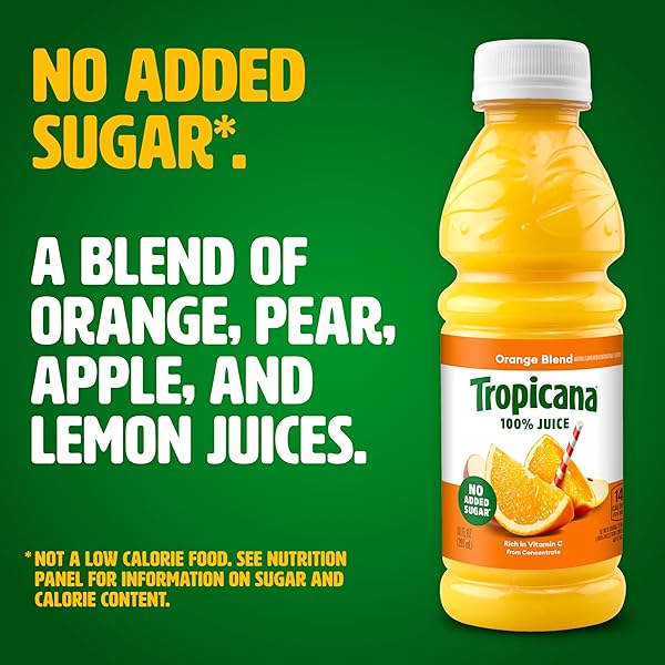 TROPICANA 100% JUICE ORANGE BLEND, SINGLE SERVE, 10 FL OZ BOTTLES (PACK OF 24) – REAL FRUIT JUICE, VITAMIN C RICH, NO ADDED SUGARS, NO ARTIFICIAL FLAVORS