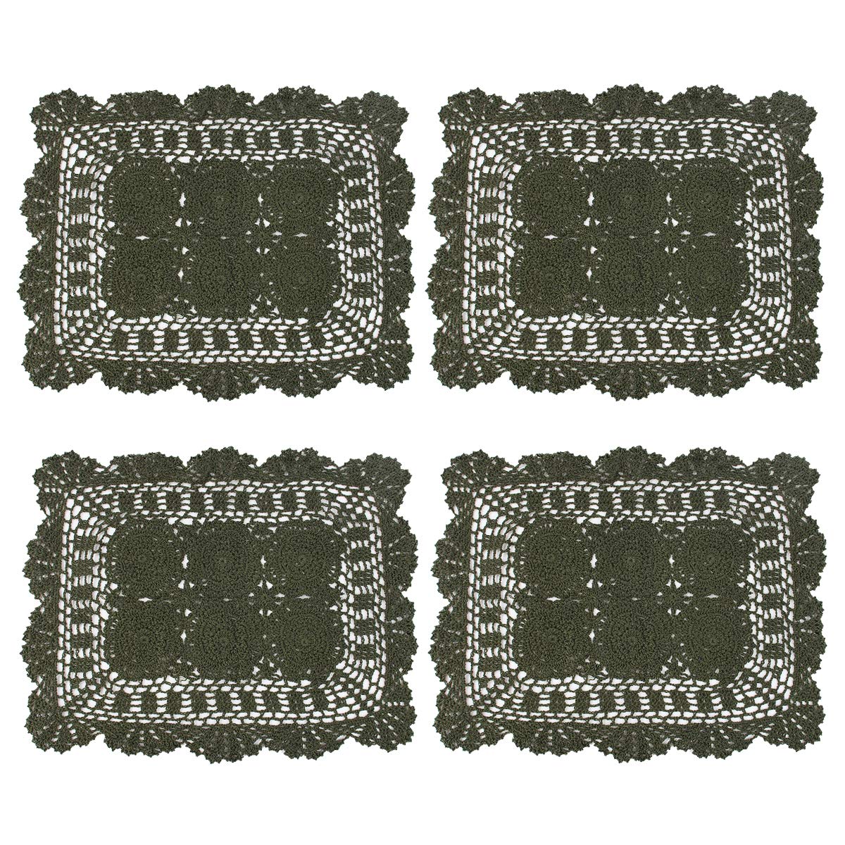 kilofly Handmade Crochet Cotton Lace Table Placemats Doilies Value Pack [Set of 4], Green