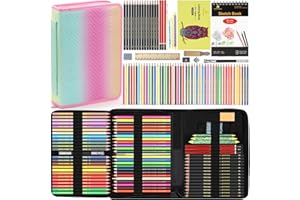 HESHENGPING 78pcs Drawing Kit Sketching Set Art Supplies with 3-Color Sketchbook Colorful Portable Case Colored Graphite Charcoal Watercolor Mettallic Pencil sketch draw gift set for Artist Adult Beginner