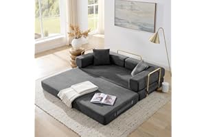 IVOROS 4-in-1 Folding Convertible Sofa Bed, 78 Inch Boneless Couch with Fixed-Shape Frame, Corduroy Loveseat Sleeper with Pull Out Bed, Floor Sofa Modular Futon Couch for Living Room Bedroom Lounge (Grey)