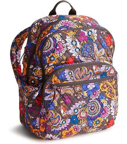 Vera Bradley Laptop Backpack (Updated Version) with Solid Color Interiors (Caribbean Sea with Navy Interior) : Electronics