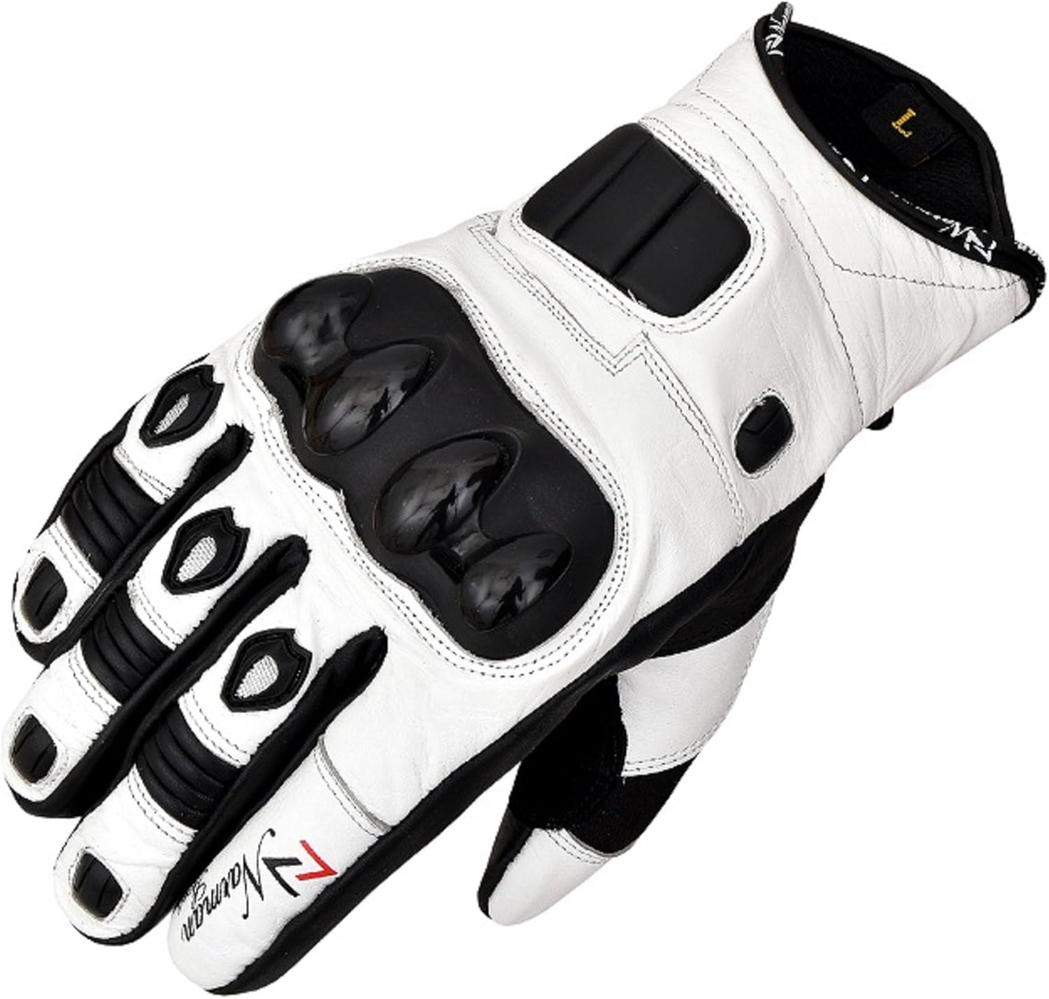 White Short Leather Knuckle Protection Motorbike Motorcycle Gloves
