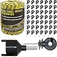 Upgraded Electric Fence Poly Wire 330 Feet 100 Meters 1/8" Dia Portable Electric Fencing Polywires and 50 Pcs Black Electric Fence Insulator