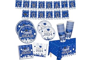 XIENBLOC Graduation Party Decorations Class of 2024 Graduation Supplies Blue Set Include Plates,Napkins,Cups,Tablecloth,Banner for Congrats Grad Party Supplies Serve 25