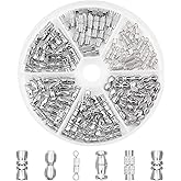 PandaHall 120pcs 6 Styles Brass Screw Twist Clasps, Copper End Tip Barrel Clasps for Bracelet, Necklace, DIY Craft Making, Platinum