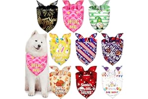 Weewooday 9 Pcs Holiday Dog Bandanas Valentine's Day St' Patrick's Day Easter Bandanas Birthday Scarf Adjustable Large Pet Washable Scarves for Large Dog Supply(Fresh Pattern)