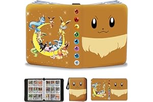 GXHDZ 9 Pocket Eevee Binder for Pokemon Cards, with 50-Page Detachable 3-Ring Card Sleeves, 2.7"×3.6" Pocket Size, Holds 900 Cards, Card Holder with Zipper for Various Trading Cards