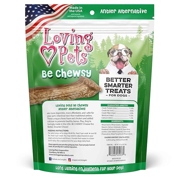 LOVING PETS – BE CHEWSY ANTLER ALTERNATIVE DOG CHEW TREATS FOR SMALL, MEDIUM & LARGE DOGS (6 PACK)