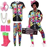 ZhouBoat 80s Outfit for Women, 80s Accessories with Shirt Leggings Gloves Necklace Earrings Sock Headband Glasses for Cosplay