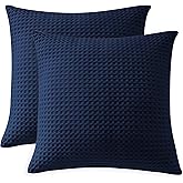 100% Egyptian Cotton 600 TC Waffle Weave Throw Pillow Covers 2 Pack, Ultra Soft Breathable Euro Pillow Shams Covers, Decorative Cushion Covers for Bed Couch Sofa Car, No Insert, Navy Blue, 26" x 26"