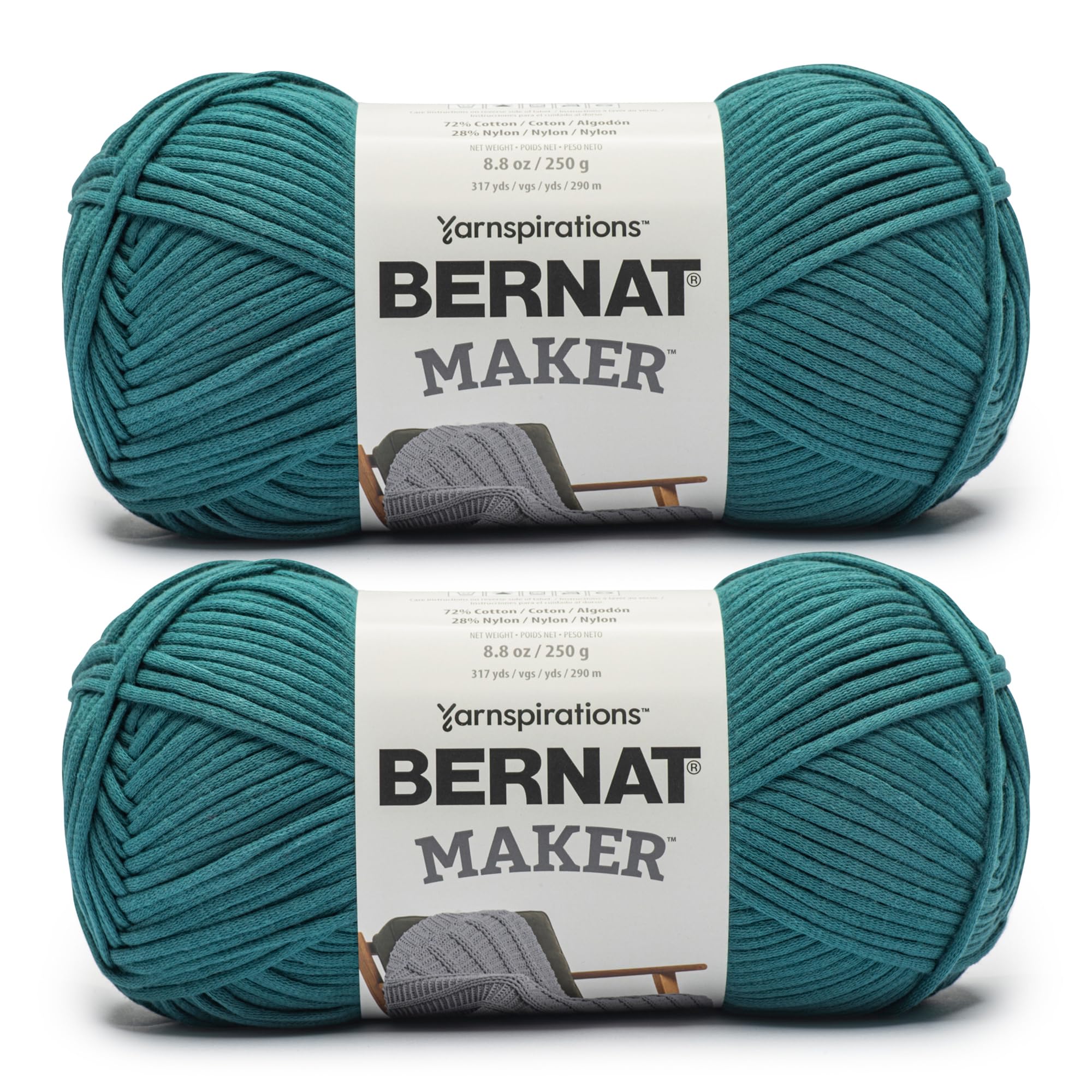 Photo 1 of Bernat Maker Teal Yarn - 2 Pack of 250g/8.8oz - 72% Cotton 28% Nylon - #5 Bulky - 290m/317Yards - for Knitting, Crochet and Amigurumi