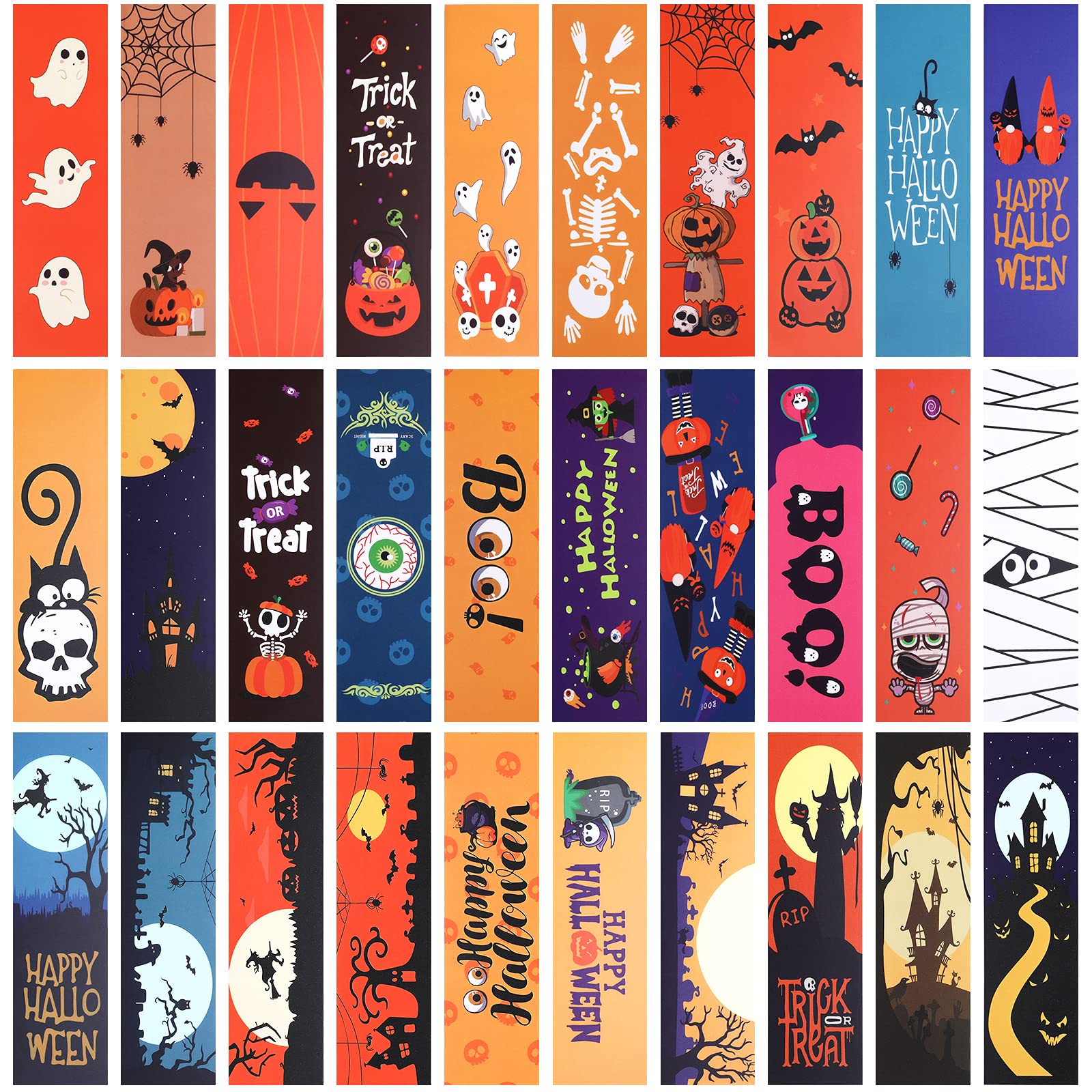 MWOOT 30Pcs Halloween Paper Bookmarks,Skull Castle Halloween Creative Mark Bookmark,Single Side Creative Marking Bookmarks for Adults and Kids Reading(15x4cm)
